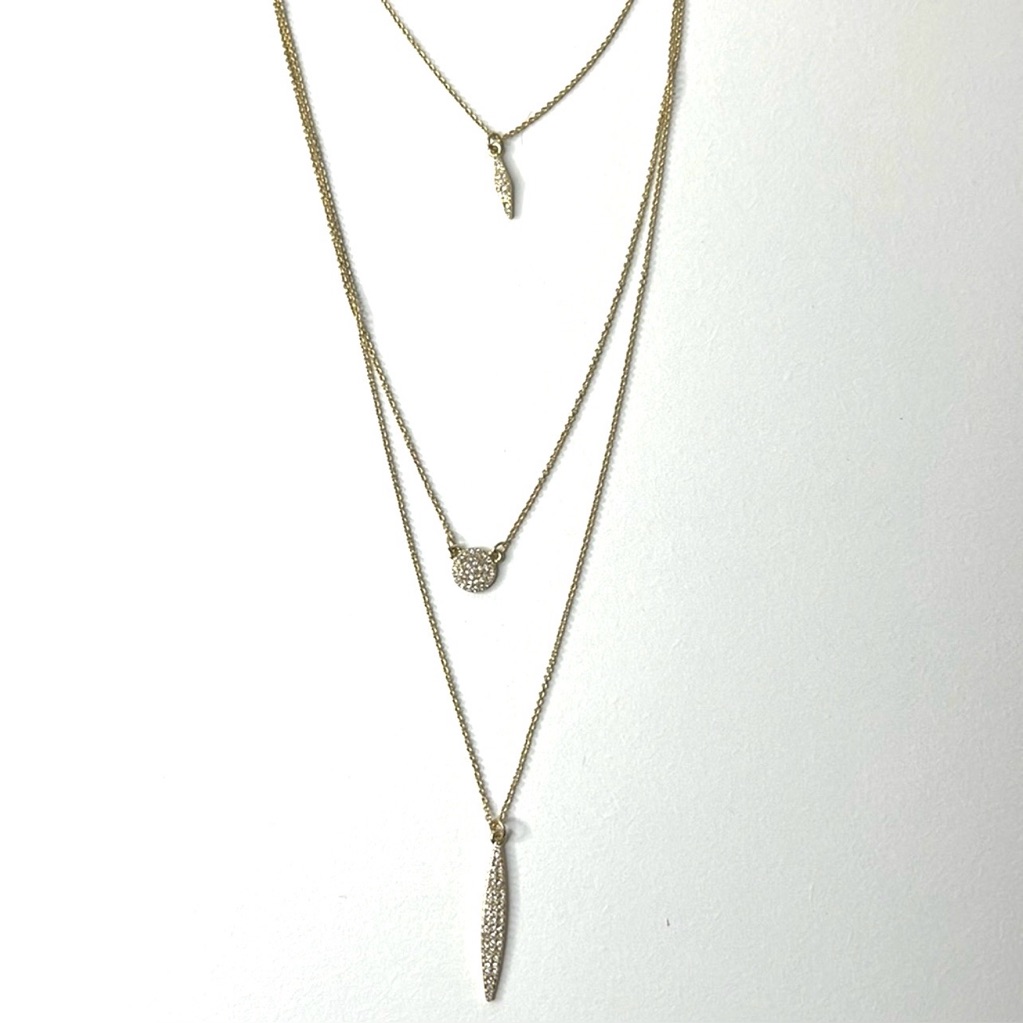 Gold Layered Necklace With Rhinestone Pendants Dainty Minimalist Jewelry